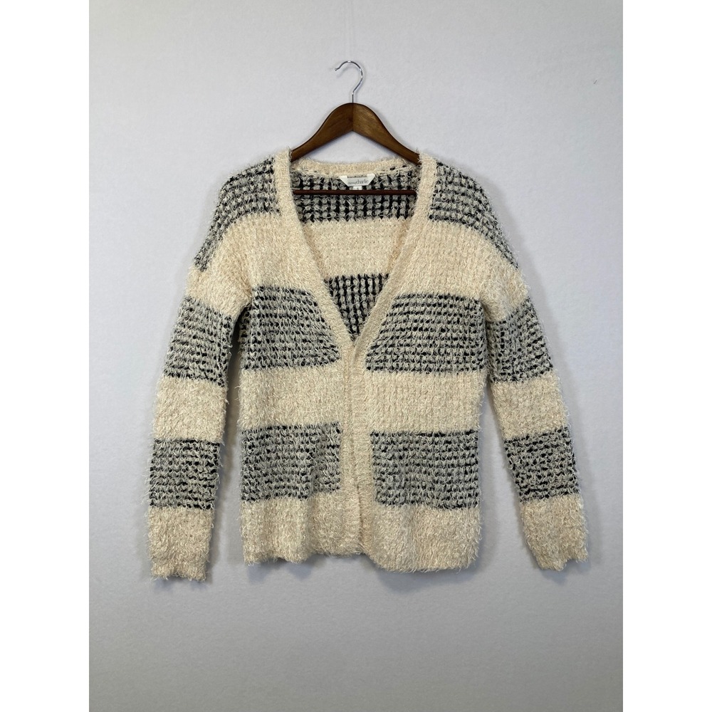 Soft Girl Cozy Charming Charlie Cardigan Womens Sm Striped Eyelash Knit Fuzzy‎